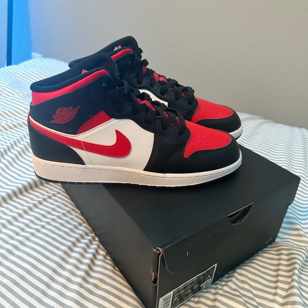 Nike Air Jordan 1 Mid Black Red White Sneakers